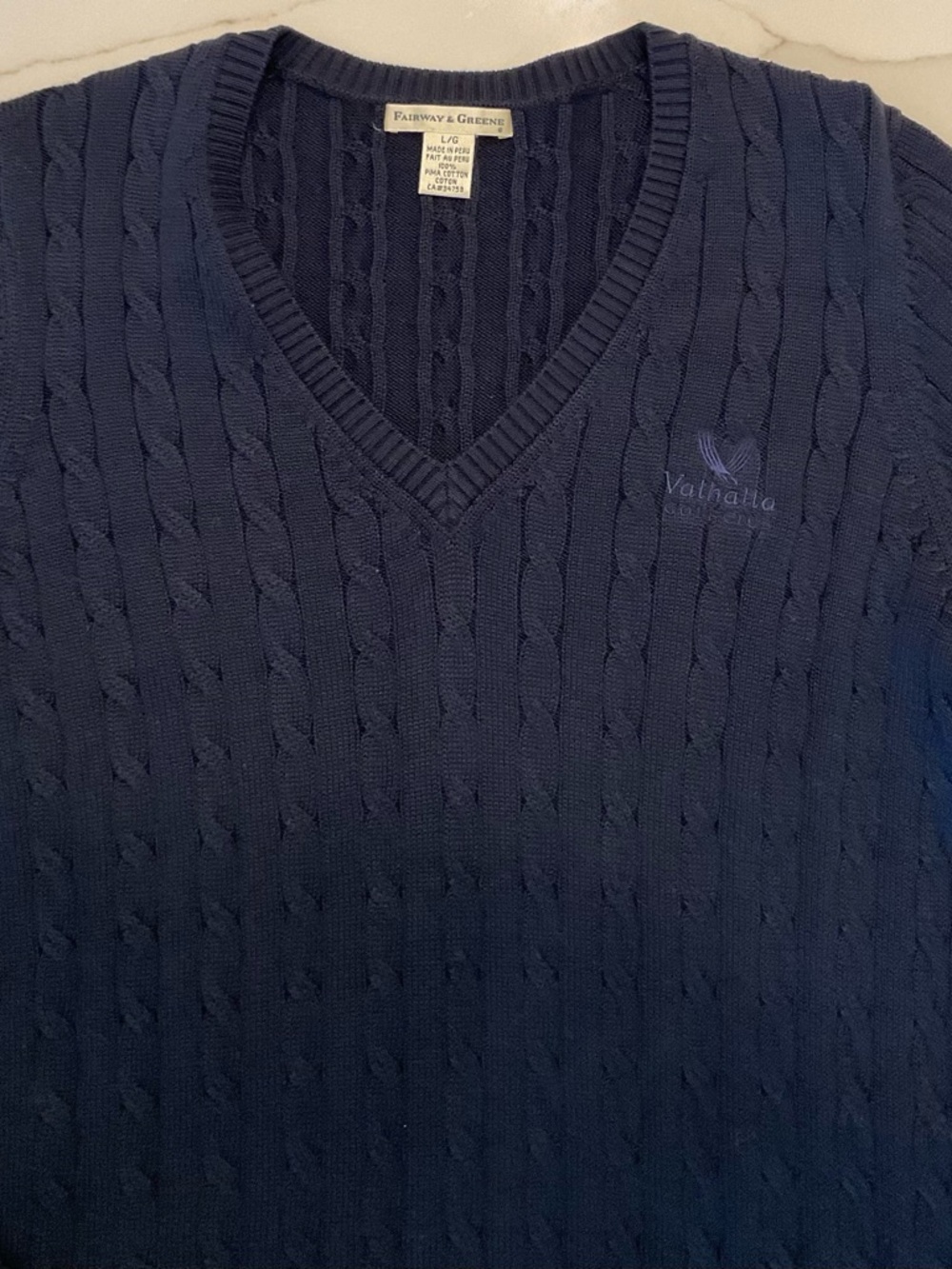 Fairway & Greene Women’s Navy Cable V-Neck Sweater - Picture 7 of 8